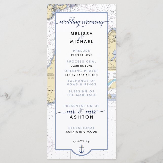 Traditional Nautical Martha's Vineyard Wedding Program (Front)