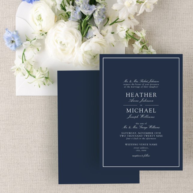 Traditional Navy Blue Classic Script Wedding Invitation (Creator Uploaded)