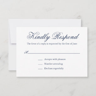 Traditional Navy Blue Formal Elegant Wedding RSVP Card