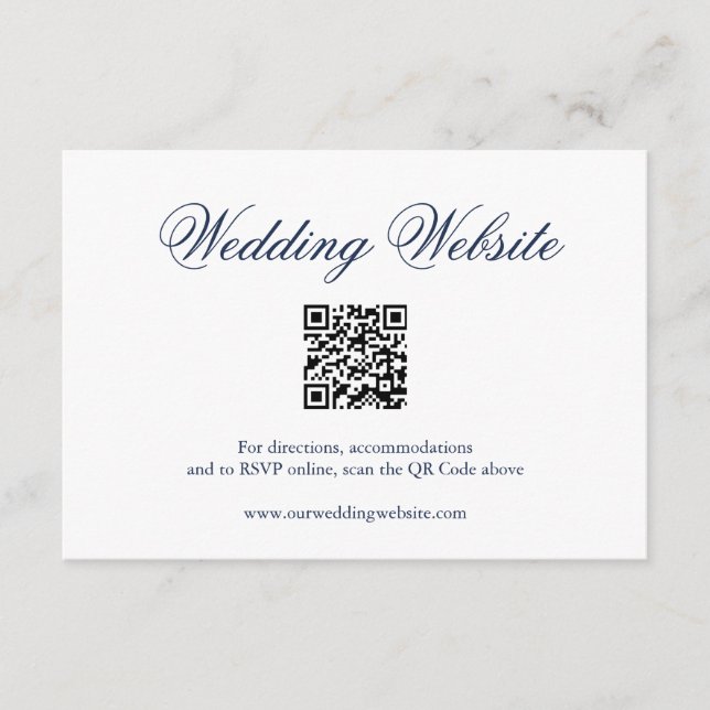 Traditional Navy Blue Formal QR Code Wedding Enclosure Card (Front)