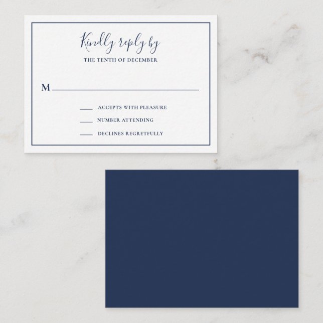Traditional Navy Blue Mini Wedding RSVP Card (Front/Back)