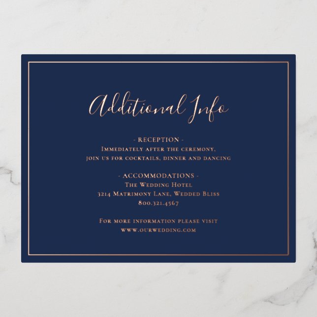 Traditional Navy Blue Wedding Foil Enclosure Card (Front)