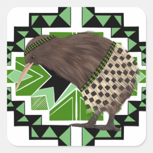 Traditional New Zealand National Bird- Kiwi Bird Square Sticker