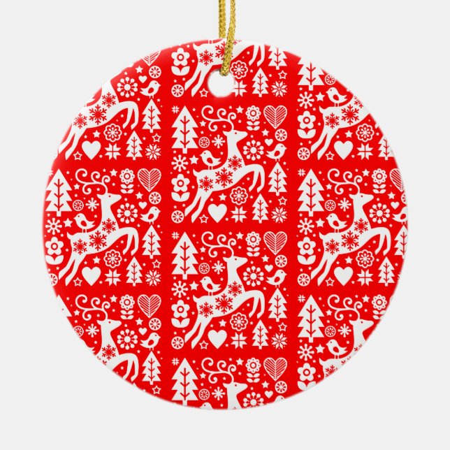 Traditional Nordic Christmas Decor Ceramic Ornament (Front)