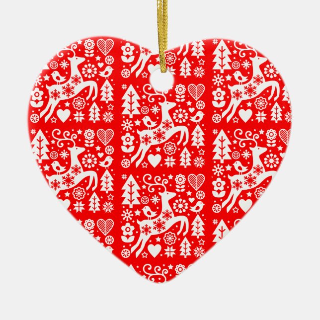 Traditional Nordic Christmas Decor Ceramic Ornament (Front)