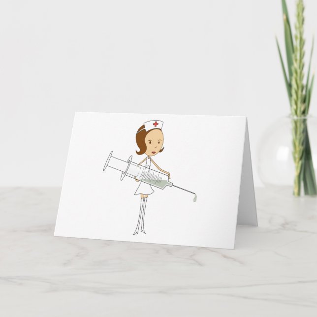 Traditional Nurse with Comically Oversized Syringe Card (Front)