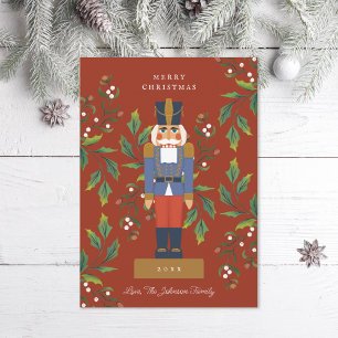Traditional Nutcracker Red and Green Holiday Card