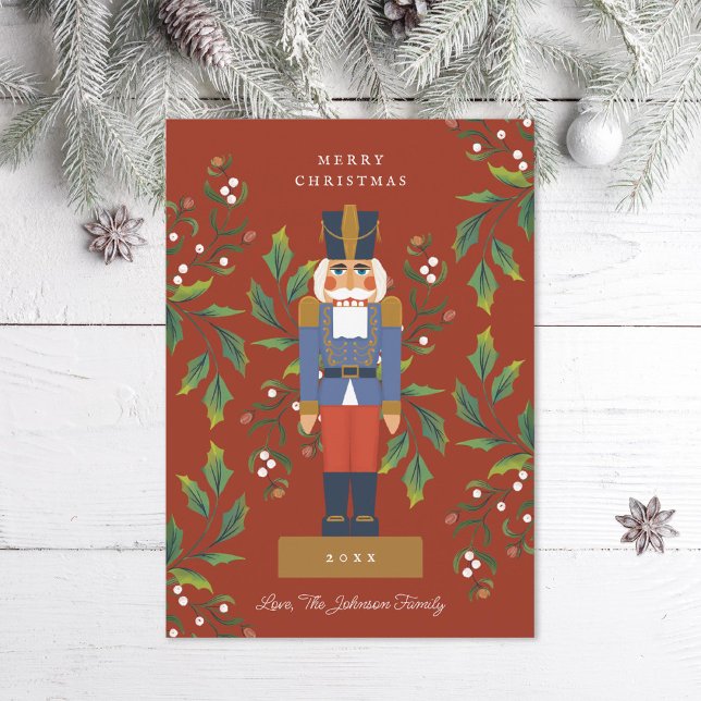 Traditional Nutcracker Red and Green Holiday Card (Creator Uploaded)