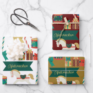Traditional Nutcracker Santa Toys Wrapping Paper Sheet