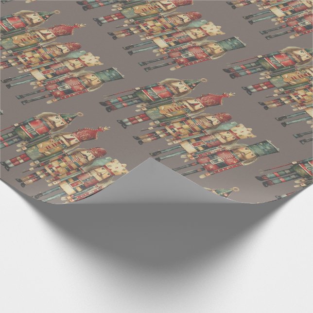 Traditional Nutcracker Soldiers Taupe Brown Wrapping Paper (Corner)