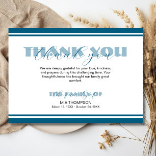 Traditional Ocean Blue Lines Memorial Thank You Card