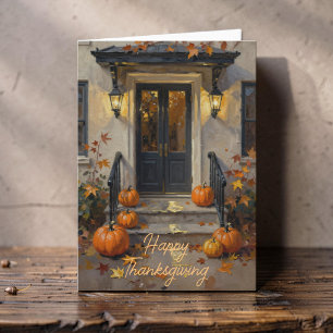 Traditional Oil Painting Autumn Porch Thanksgiving Card