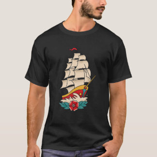 Traditional Old School Tattoo Style Sailing Ship D T-Shirt