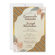 Traditional Orange Ivory Kente Wedding Invitation