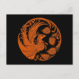 Traditional Orange Phoenix Circle Postcard