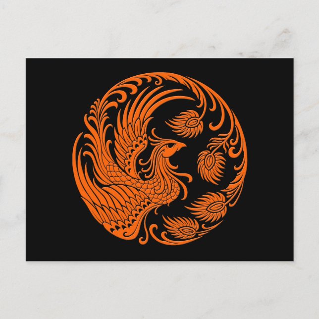 Traditional Orange Phoenix Circle Postcard (Front)