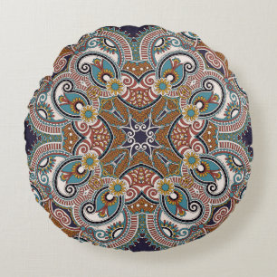 Traditional ornamental floral paisley bandanna. Yo Round Cushion