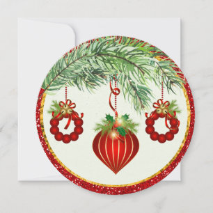 Traditional Ornaments Round Christmas Flat Card