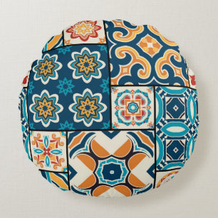 Traditional ornate portuguese decorative colour ti round cushion