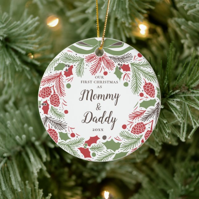 Traditional Our First Christmas As Mummy & Daddy Ceramic Ornament (Tree)