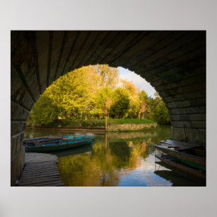 Traditional Oxford Punts Under Magdalen Bridge Poster