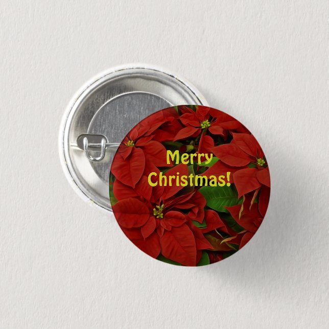 Traditional Painted Red Poinsettia Christmas 3 Cm Round Badge (Front & Back)