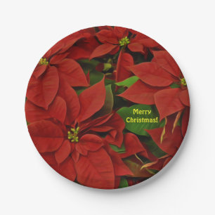 Traditional Painted Red Poinsettia Christmas Paper Plate