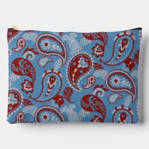 Traditional Paisley Linocut Red White Blue Accessory Pouch