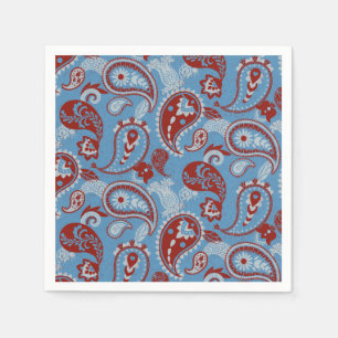 Traditional Paisley Linocut Red White Blue Napkin