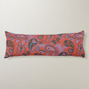 Traditional Paisley Linocut Vivid Orange Purple Body Cushion