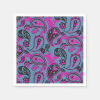 Traditional Paisley Linocut Vivid Pink Dusky Blue