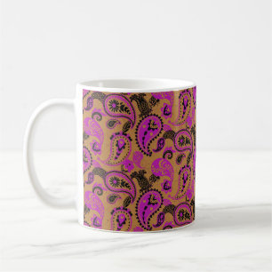 Traditional Paisley Linocut Vivid Pink Mustard Coffee Mug