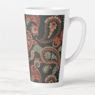 Traditional Paisley Linocut Warm Orange Mint Green Latte Mug