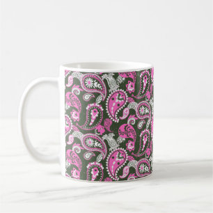 Traditional Paisley Linocut Warm Pink Deep Green Coffee Mug