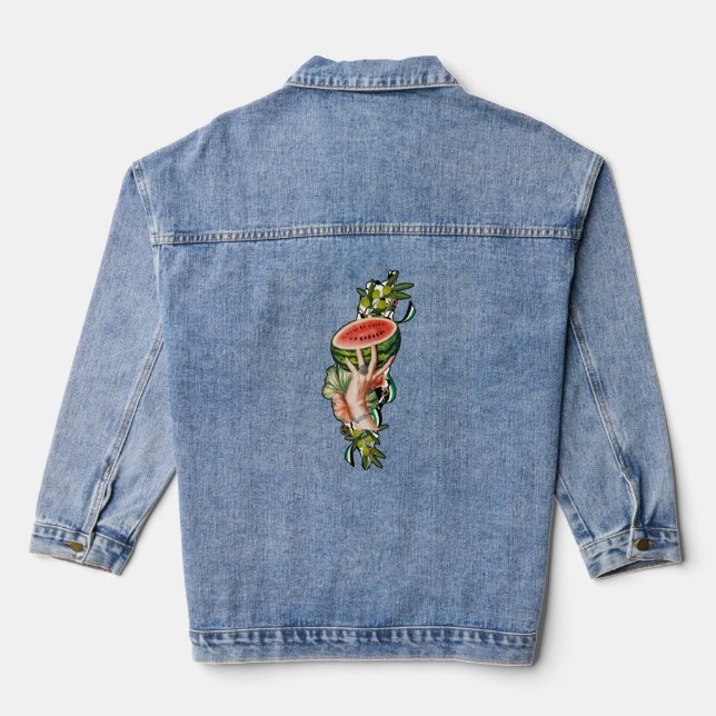 Traditional Palestine elements in palestine map Denim Jacket (Back)