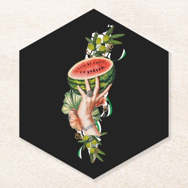 Traditional Palestine elements in palestine map Paper Coaster (Front)