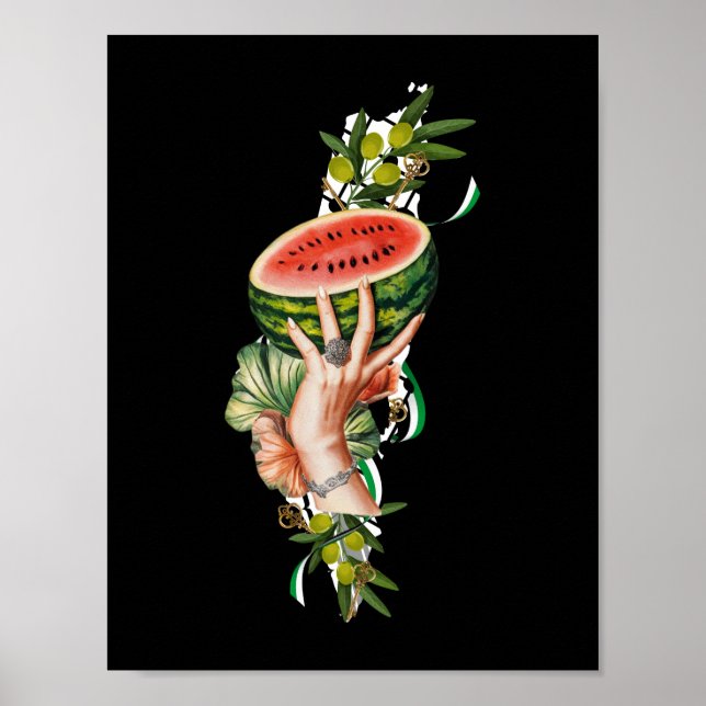 Traditional Palestine elements in palestine map Poster (Front)