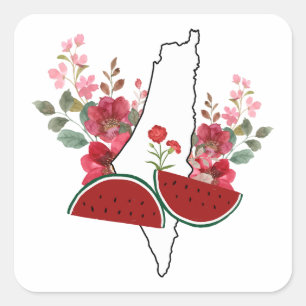 Traditional Palestine elements in palestine map Square Sticker