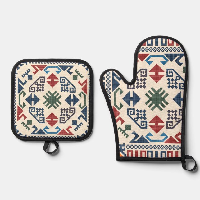 Traditional Palestine Embroidery tatreez boho Oven Mitt & Pot Holder Set (Front)