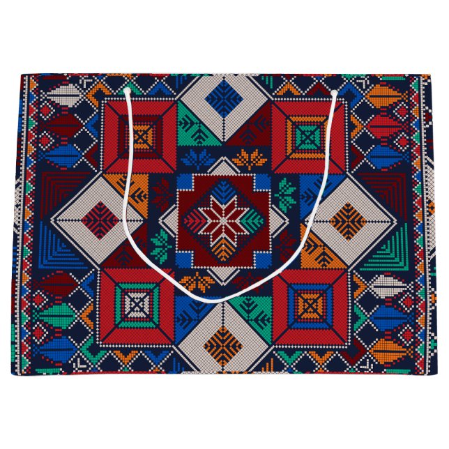 Traditional Palestine Embroidery tatreez  colourfu Large Gift Bag (Front)