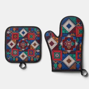 Traditional Palestine Embroidery tatreez  colourfu Oven Mitt & Pot Holder Set