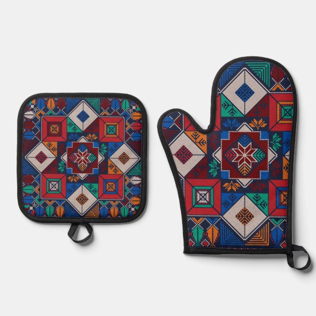 Traditional Palestine Embroidery tatreez  colourfu Oven Mitt & Pot Holder Set (Front)