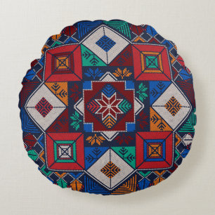 Traditional Palestine Embroidery tatreez  colourfu Round Cushion