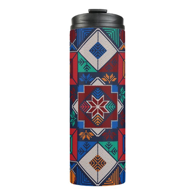 Traditional Palestine Embroidery tatreez  colourfu Thermal Tumbler (Front)