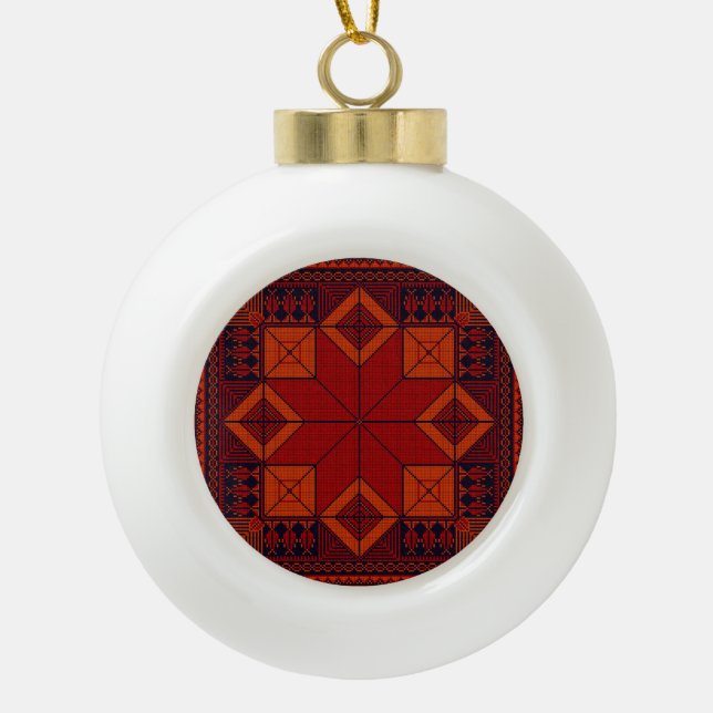 Traditional Palestine Embroidery tatreez Pattern   Ceramic Ball Christmas Ornament (Front)