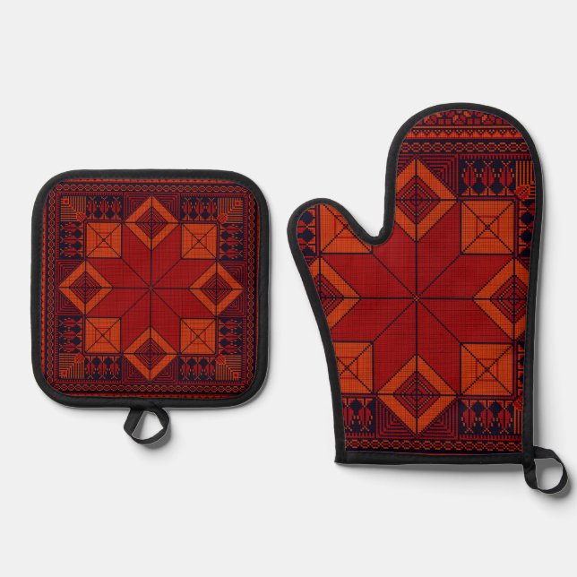 traditional Palestine Embroidery Tatreez Pattern  Oven Mitt & Pot Holder Set (Front)