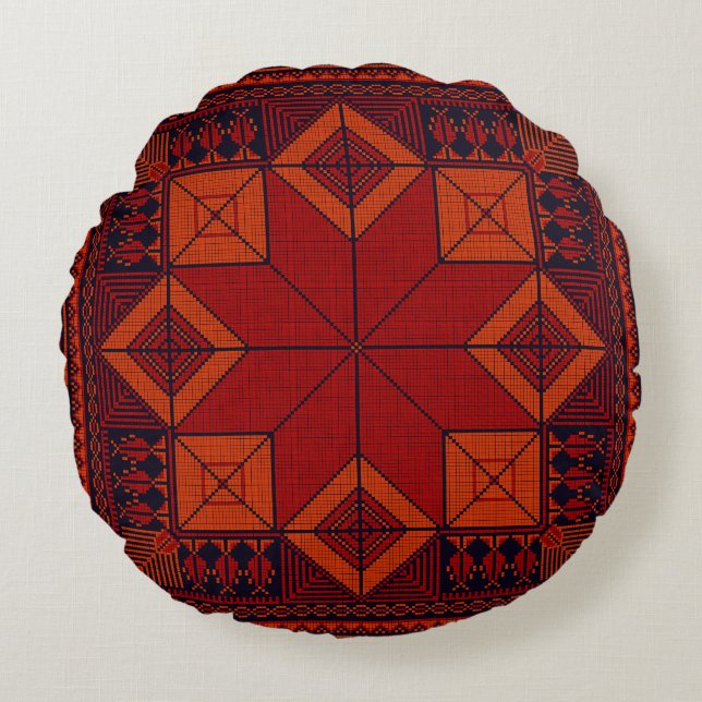 Traditional Palestine Embroidery tatreez Pattern  Round Cushion (Front)
