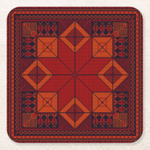 traditional Palestine Embroidery Tatreez Pattern  Square Paper Coaster