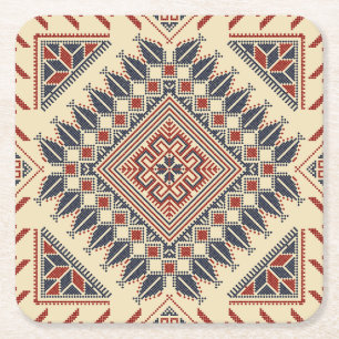 Traditional Palestinian embroidery Square Paper Coaster