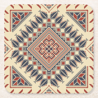 Traditional Palestinian embroidery Square Paper Coaster